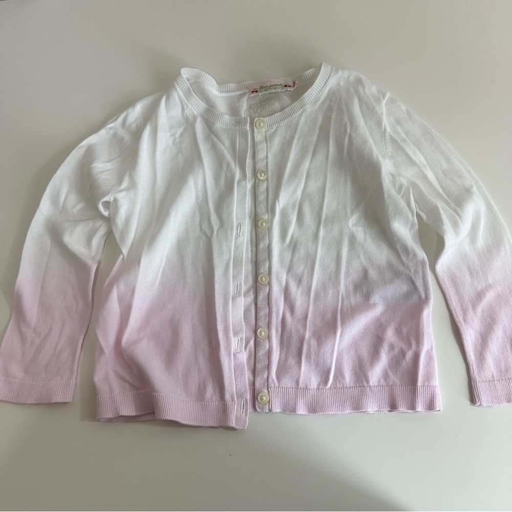 Bonpoint Girls White and Pink Ombre Button Up Cardigan Sweater Size 4A